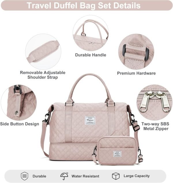 Weekender Bags for Women, Carry-On Personal Item Bag, Overnight Travel Duffel Bag with Shoes Compartment &Trolley Sleeve - Image 5