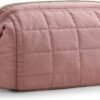 BAGSMART Makeup Bag Travel Cosmetic Bag, Puffy Padded Make Up Bags for Women Makeup Organizer Case, Wide-open Pouch Purse Travel Essentials Toiletries Accessories Brushes, Dark Pink
