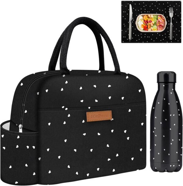 Cute Lunch Bag Women With Placemat and Water Bottle, Insulated Lunch Box for Women, Placemat Keep Clean and Hygienic Durable Leakproof Thermal High Capacity for Travel Picnic Insulated Lunch Bag