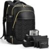 Large Travel Backpack for Women - Travel Backpack Carry on Flight approved 40L Personal Item with 6 Packing Cubes fit 17 inch Laptop Water Resistant Business College Backpacks Black