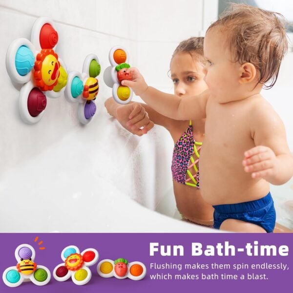 LiKee Strong Suction Cup Fidget Spinnerz Sensory Bath Toys for Baby 10 12 18 Months Airplane Car Travel Table & Window Toys for 1 2 Year Old Toddler Boys and Girls (Sun) - Image 5