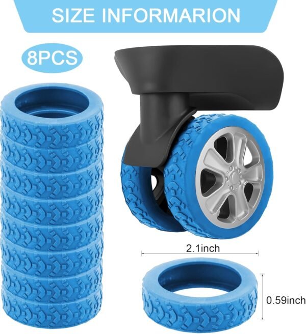 Luggage Wheel Covers, 8 PCS New Styles Suitcase Wheel Protector Covers, Silicone Suitcase Wheel Protector Covers,Silent Shock-Proof Carry on Luggage Wheels Cover (Blue) - Image 2