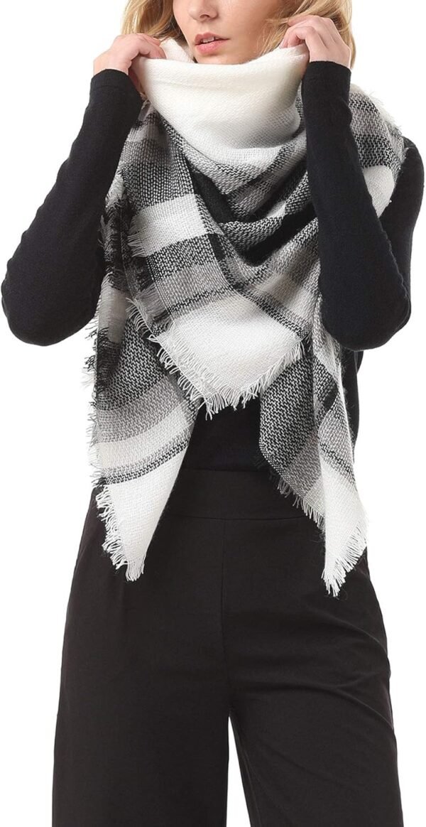 American Trends Women's Cozy Warm Winter Fall Blanket Scarf Stylish Soft Chunky Checked Giant Scarves Shawls - Image 2