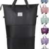 Expandable Duffle Bag, Folding Travel Bag with Wheels, Weekender Travel Bag for Carry-On, Tote Bag with Storage Space，Large Luggage Bag for Business Trips, Camping, Fitness (Black)
