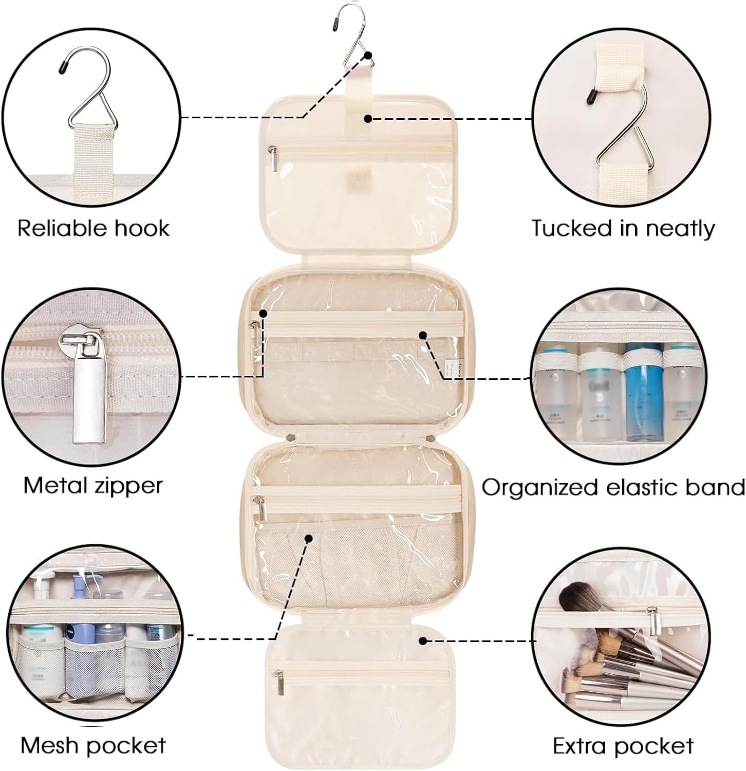 Narwey Hanging Toiletry Bag for Women Travel Makeup Bag Organizer Toiletries Bag for Travel Size Essentials Accessories Cosmetics (Brown (Medium)) - Image 4