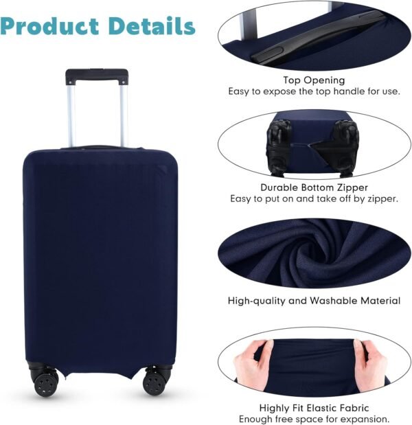 Kajaia 3 Pcs Luggage Cover Suitcase Protector Travel Suitcase Cover Anti Scratch Luggage Protector Washable Fits 18-28 Inch Luggage (Navy Blue) - Image 3