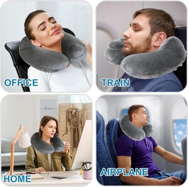 Portable self Inflating Travel Pillow with Adjustable Neck/Chin Support, for Washable Covers and Backpacks Used in Airplanes, Trains, Cars, and Offices (gray) - Image 5