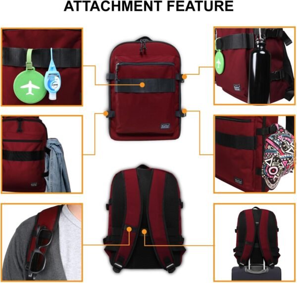 Underseat Carry-On Backpack Luggage, 15-inch Laptop Lightweight Backpack with trolley strap, Travel Commute Gym Sport, 17L Red Wine - Image 4