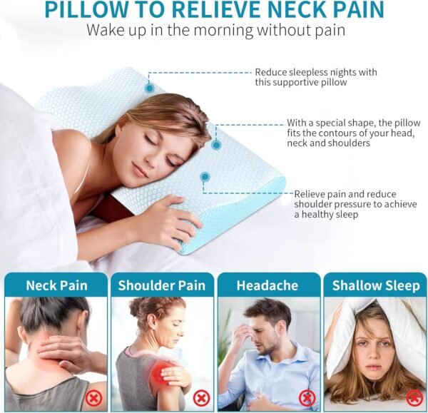 Memory Foam Pillows Neck Pillow for Sleeping, Ergonomic Cervical Pillow Bed Pillow for Side Back Stomach Sleeper, Orthopedic Contour Pillow for Neck and Shoulder Pain Relief - Image 6