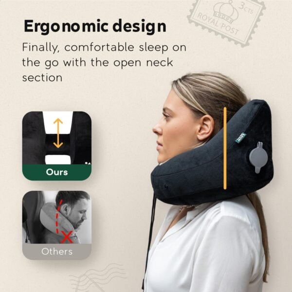 Inflatable Neck Pillow - Adjustable and Compact Travel Pillow, Ultimate Comfort for Long Flights, Airplane Pillow with Detachable Hood - Your Essential Travel Companion - Image 5