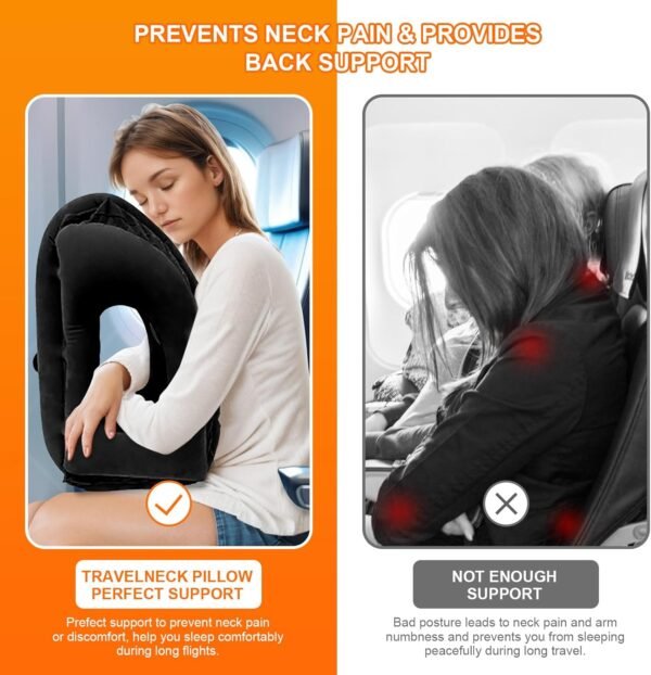 DAWNTREES 2 Pack Inflatable Travel Pillow,Neck Pillow Inflatable for Sleeping,Comfortably Support Head,Neck and Lumbar,Used for Airplane,Car,Bus and Office (Black) - Image 6