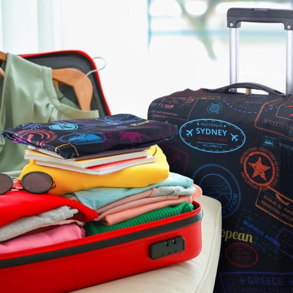 Sherr 3 Pieces Travel Luggage Cover Suitcase Protector Anti Scratch Suitcase Cover Washable Baggage Covers (Vintage Theme, Medium Size) - Image 6