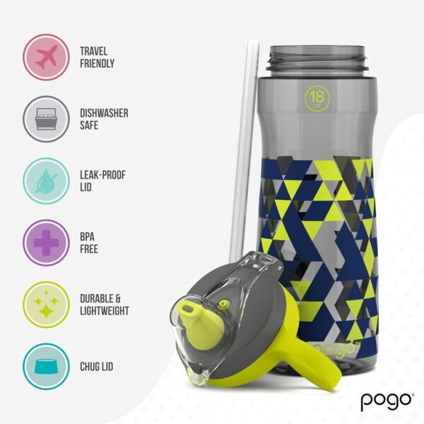Pogo 18oz Kids Plastic Water Bottle with Straw Lid and Carry Handle, Reusable, BPA Free, Dishwasher Safe, Perfect for Travel, School, Outdoors, and Gym - Image 3