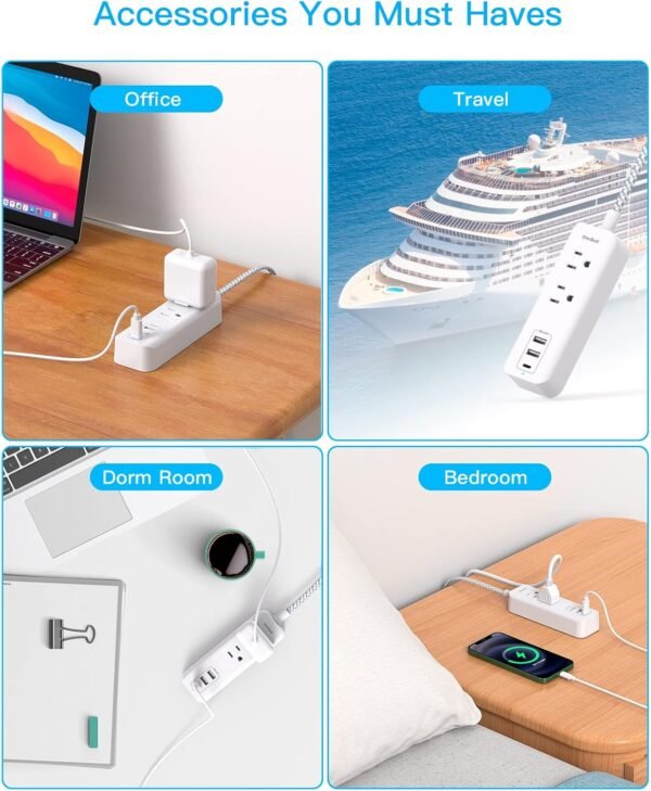 Cruise Essentials, USB C Travel Power Strip, Flat Plug Power Strip with 2 Outlets 3 USB Ports (1 USB C), 5ft Extension Cord Charging Station, Non Surge Protector for Cruise Ship, Travel, Home - Image 7
