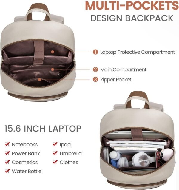 LOVEVOOK Travel Laptop Backpack Women,15.6 Inch Water Resistant Travel Backpack for Women,Work Computer Back Pack for College Business,Khaki… - Image 6