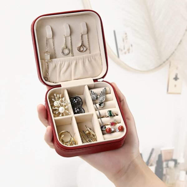 Mini Jewelry Travel Case,Small Travel Jewelry Organizer, Portable Jewelry Box Travel Mini Storage Organizer Portable Display Storage Box for Rings Earrings Necklaces (Red) - Image 2
