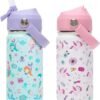 Kids Insulated Water Bottle with Straw Lid, 14oz Double Wall Vacuum 18/8 Stainless Steel Kids Tumbler, BPA-FREE Leak Proof Toddler Metal Water Bottle Kids Cups for School Travel Boys Girls