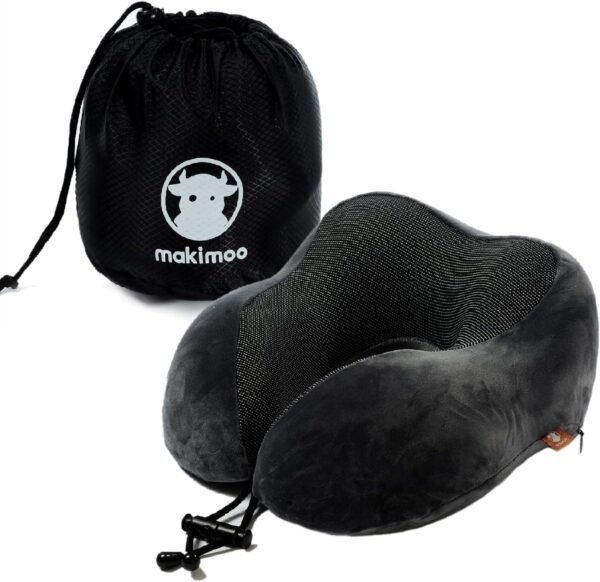 Memory Foam Travel Pillow, Neck Pillow with 360-Degree Head Support, Comfortable and Lightweight, Ideal for Sleeping on Airplane, Car, Train, Bus and Home Use, Comes with Storage Bag (Grey)