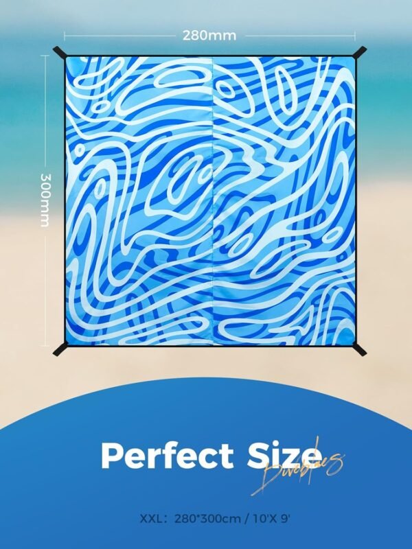 Beach Blanket Oversized Extra Large 110" * 118"/ 9 * 10 Ft,Beach Mat Waterproof Sandproof,Soft and Durable, Picnic Mat for Travel Camping, Beach Vacation,4 Stakes & 1 Travel Bag - Image 7