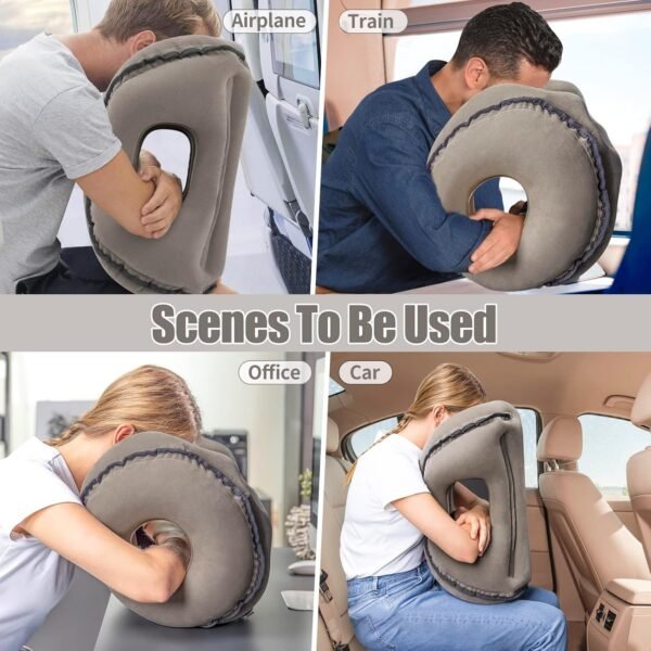 SAHEYER Inflatable Travel Pillows, New Upgrade Inflatable Airplane Pillow for Sleeping Rest Avoid Neck and Shoulder Pain, Inflatable Neck Pillow with Free Eye Mask and Earplugs (Grey) - Image 7