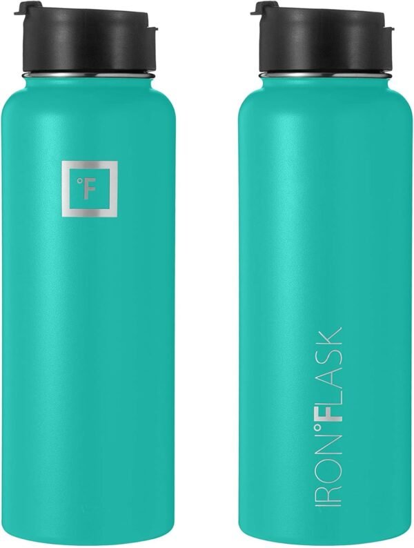IRON °FLASK Sports Water Bottle - Wide Mouth with 3 Spout Lids - Stainless Steel Gym & Outdoor Bottles for Men, Women & Kids - Double Walled, Insulated Thermos, Metal Canteen - Aquamarine, 40 Oz - Image 5