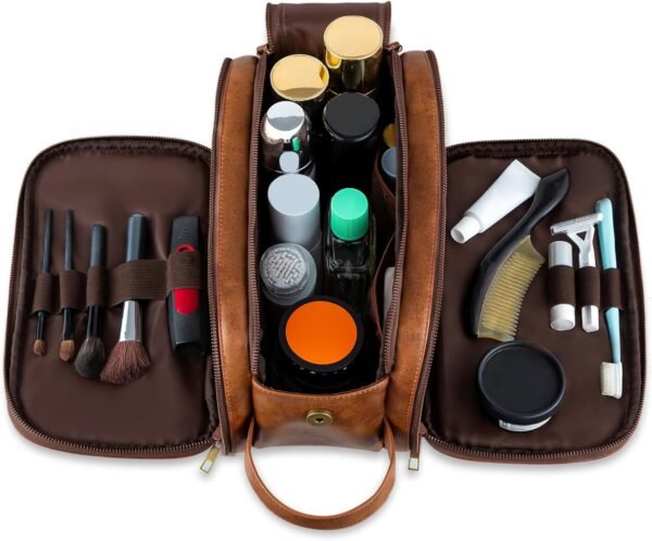 Elviros Travel Toiletry Bag for Men,Large Shaving Dopp Kit Water-resistant Bathroom Toiletries Organizer PU Leather Cosmetic Bags - Image 4