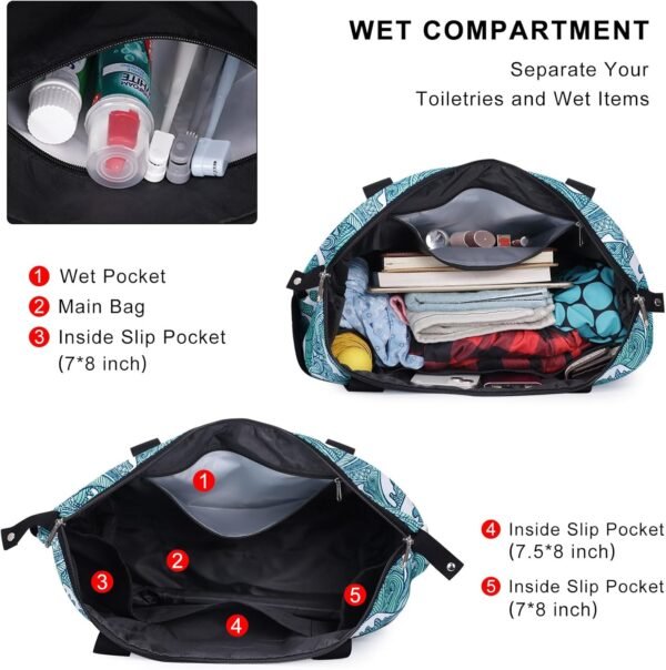 HAWEE Expandable Duffel Bag for Women with Trolley Sleeve/Wet Pocket Weekender Travel Tote Large Carry On Overnight Luggage - Image 3