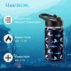 Kids Insulated Water Bottle, 2 Pack 12oz Shark & Under the Sea Water Bottles Bulk with Flip Straw, Gifts for Kids Boys Girls to School Travel Sports, Hands Wash Only, Blue - Image 2