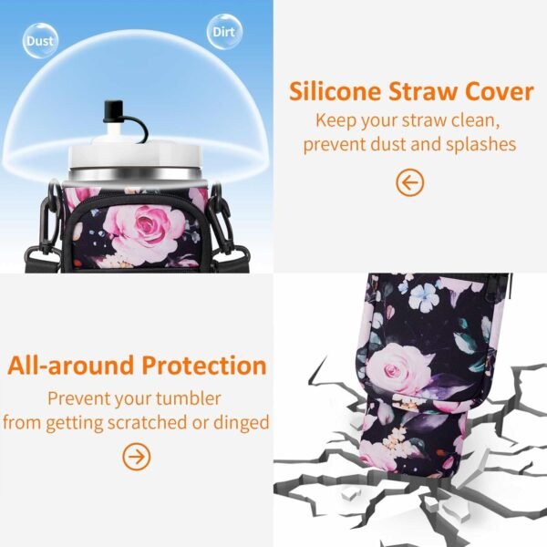 Water Bottle Carrier Bag with Paracord Handle for Stanley 40/30 oz Tumbler Neoprene Insulated Mug Sleeve Pouch with 2 Pockets & Adjustable Strap & Straw Cover for Stanley Cup Accessories - Image 6