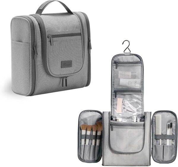 Hanging Travel Toiletry Bag for Women and Men Travel Makeup Bag Cosmetic Organizer Bathroom & Shower Organizer Kit for Accessories, Cosmetics, Travel Essentials (Grey) - Image 7
