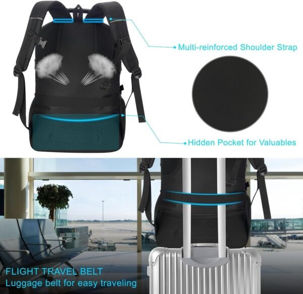 Travel Business Laptop Backpack for 18.4in PC with Shoe Compartment USB Charging Port,Sport Gym Bag for College Hiking Camping,Waterproof School Bookbag for Men Women Boys,Black - Image 5