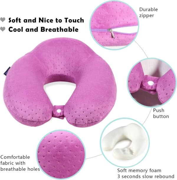Airplane Pillow Comfortable Neck Pillow for Travel Purple Travel Neck Pillow U Shape Memory Foam Breathable Pillow for Head and Neck Support, Portable Travel Pillow - Image 4