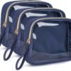 BAGSMART TSA Approved Toiletry Bag, 3 Pack Clear Makeup Cosmetic Bag Organizer, Quart Size Travel Bag for Toiletries, Carry-on Travel Accessories Essentials - Blue