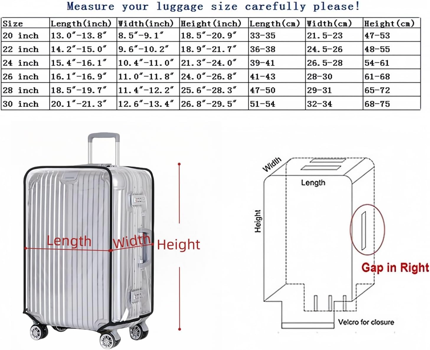 Suitcase Cover Protectors Clear PVC Luggage Cover for Wheeled Suitcase Waterproof Travel Suitcase Cover (20" (13.8" L x 9.1" W x 20.9" H)) - Image 3