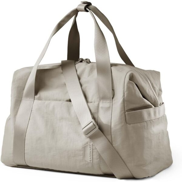BAGSMART BAGSMART Gym Bag for Women, Carry on Weekender Overnight Bag, Travel Duffel Bags with Trolley Sleeve, Personal Item Travel Bag Tote Bag Workout Dance Bag, Beige-34L