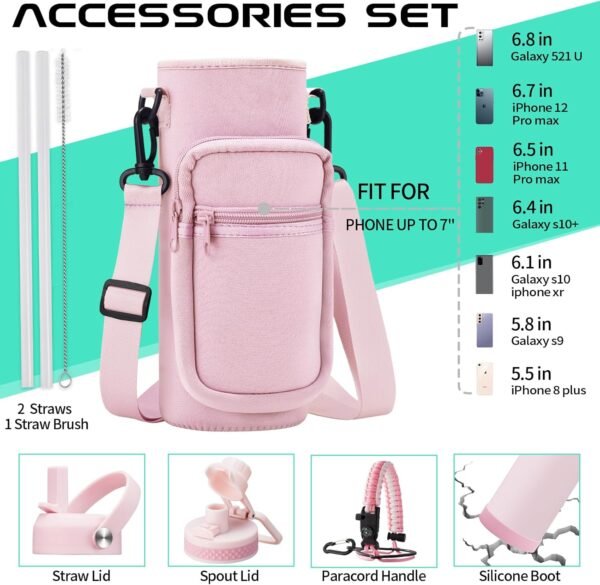 40 oz Insulated Water Bottles with Straw & Auto Chug Lid, Paracord Handle, Metal Flask Keep Cold-48H & Hot-24H, Double Vacuum Stainless Steel Travel Jug with Carrying Case for Gym Workout Running - Image 3