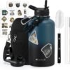 64 oz Insulated Water Bottle with Straw (Cold for 48 Hrs), Half Gallon Stainless Steel Triple Wall Vacuum Sports Water Jug, Leakproof Hydro Cup Flask with Straw Spout Lids & DIY Stickers