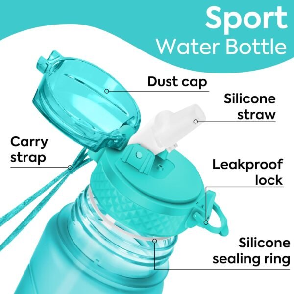 OLDLEY Kids Water Bottle with Straw for School Girls Boys, 15 oz Unbreakable Leak-Proof BPA-Free Motivational Water Bottles with Times to Drink for Travel Sports Gym, 1 Straw Lid, Mint - Image 3
