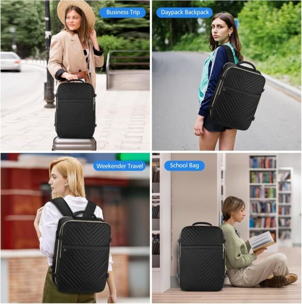 Travel Backpack for Women, Flight Approved Carry On Backpack for Airplanes, Large 40L Suitcase Backpacks Lightweight Luggage Bags Fit 17 Inch Laptop, Black - Image 7
