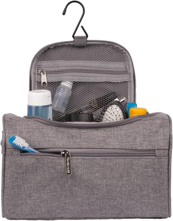 Hanging Travel Toiletry Bag Organizer & Medicine Bag - Bathroom Hygiene Dopp Kit with Hook for Traveling Accessories Toiletries Bathroom Shaving & Makeup for Men and Woman - Gray - Image 4