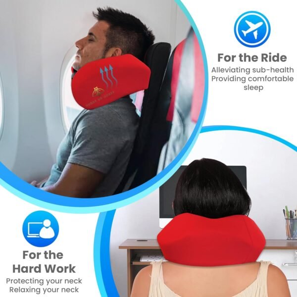 Neck Pillow Travel Neck Pillow with Adjustable Buckle, Phone Pocket Say Goodbye to Neck Pain! Perfect for Flight, Work, or Car. Includes Storage Bag, Eye Mask, and Ear Plug (Red/Gray) - Image 6