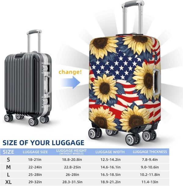 Sunflowers Red and White Lines Travel Luggage Suitcase COVER, Washable Suitcase COVERS Elastic, XL - Fits 29-32 inch luggage (No Suitcase) - Image 2