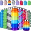Lallisa 8 Pcs Collapsible Water Bottles Bulk Reusable Silicone Foldable Water Bottles 17 oz Portable Lightweight Sports Water Bottle with Carabiner for Gym Hiking Camping Travel(Mixed Colors)