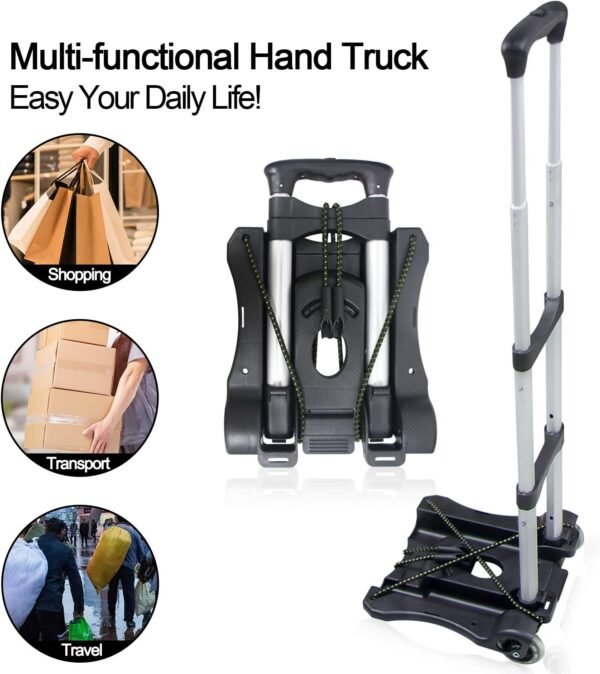 Sutekus Folding Hand Truck and Dolly 110-lbs Lightweight Portable Luggage Cart for School Travel Office Moving (Black) - Image 4