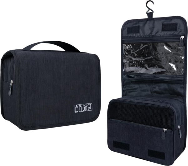 Large Capacity Toiletry Bag Travel Bag with Hanging Hook for Men and Women Waterproof Travel Cosmetic Bag Bathroom Storage Bag for Brushes Set,Full-Sized Shampoo,Toiletries,Accessories-Black