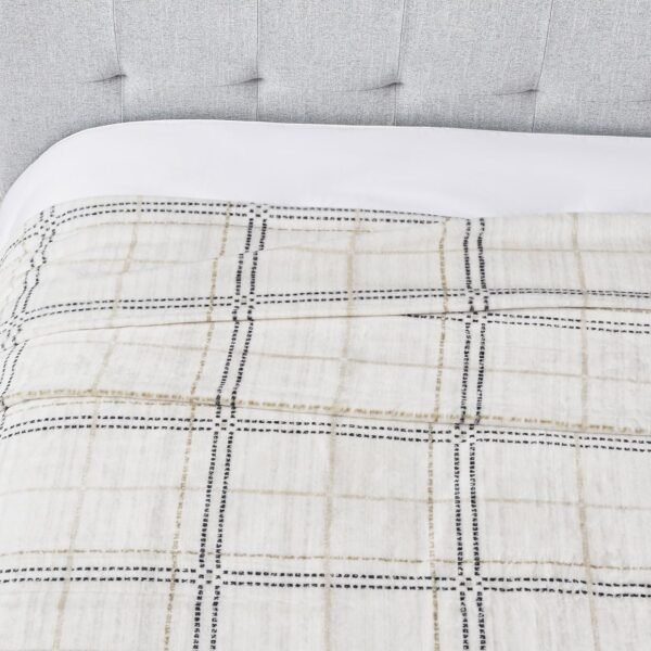 Soft Cozy 120x120 Inches Seamless Oversized King Fleece Blanket, Line Pattern Giant Huge, Extra Large 10'x10' Blanket California King Blanket for Sofa, Family, Travel, Line Ivory Grey - Image 4