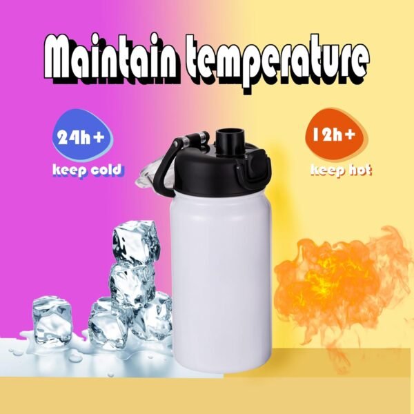 Kids Sublimation Water Bottle Blanks with Spout Lid & Handle, 6 Pack 14oz Personalized Insulated Water Bottles Bulk, One-Click Open, DIY Gift for Boys Girls to School Sports Travel Camping, White - Image 3