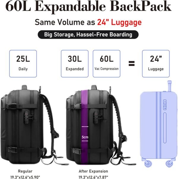 Airback Backpack, Expandable Travel Vacpack Backpack Vacuum Compression, Carry on Backpack - Image 2