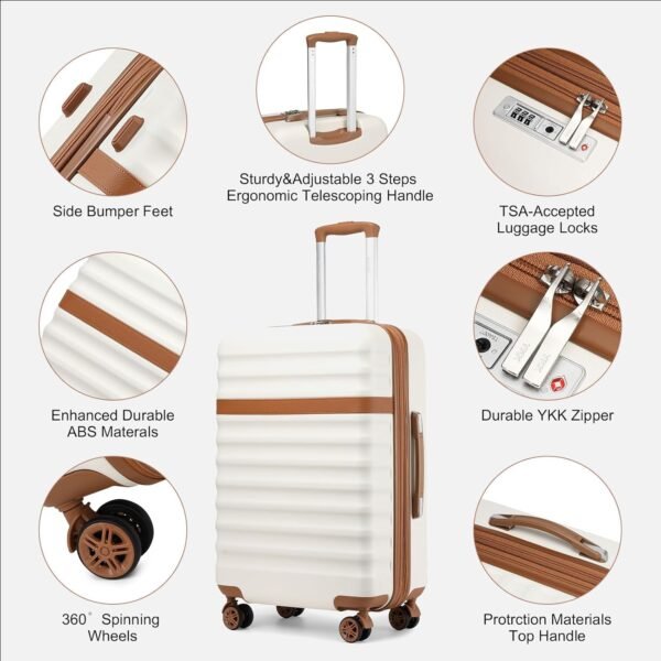 Kono Luggage Expandable 28 Inch Large Checked Luggage, ABS+PC Hardside Trolley Travel Case Hard Shell Suitcase with TSA Lock, Cream Brown - Image 3