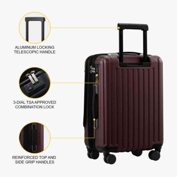LEVEL8 Grace Carry on Luggage Airline Approved, 20” Expandable Hardside Suitcase with Wheels, Abs+Pc Harshell Spinner Luggage with Tsa Lock, Spinner Wheels - Red, 20” Carry-On - Image 8